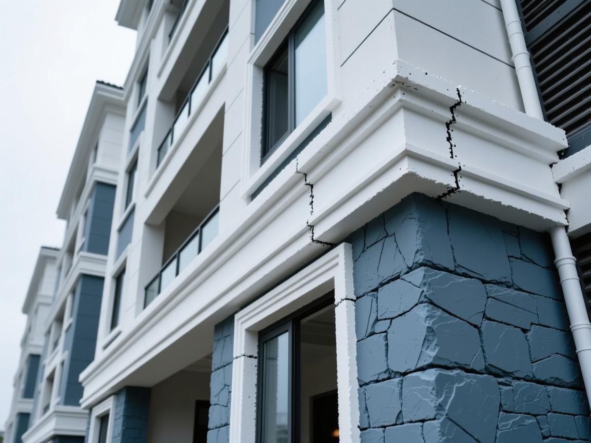 Premium EPS architectural trim elements on contemporary villa exterior with landscape