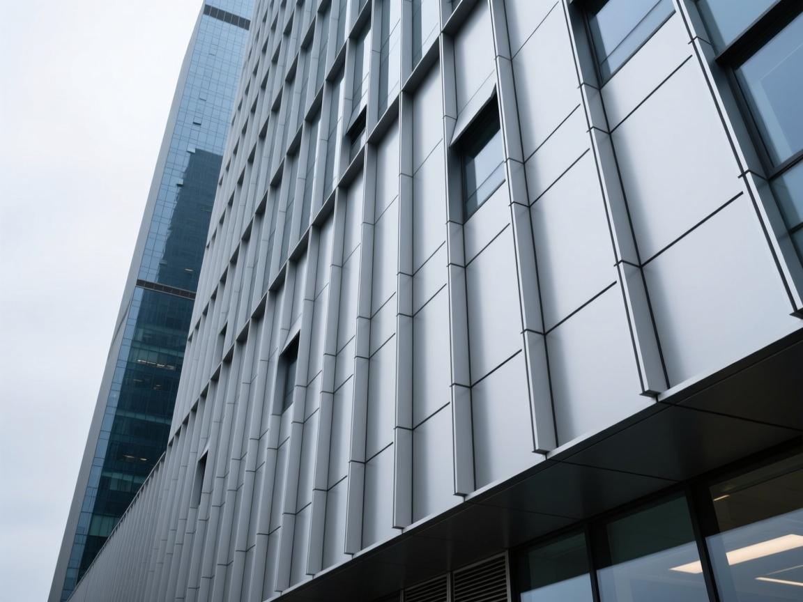 Silver aluminum panels on building exterior