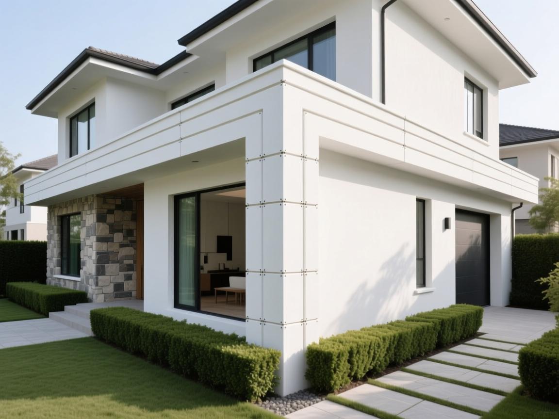 Construction site displaying ceramic trim installation and waterproof finishing techniques