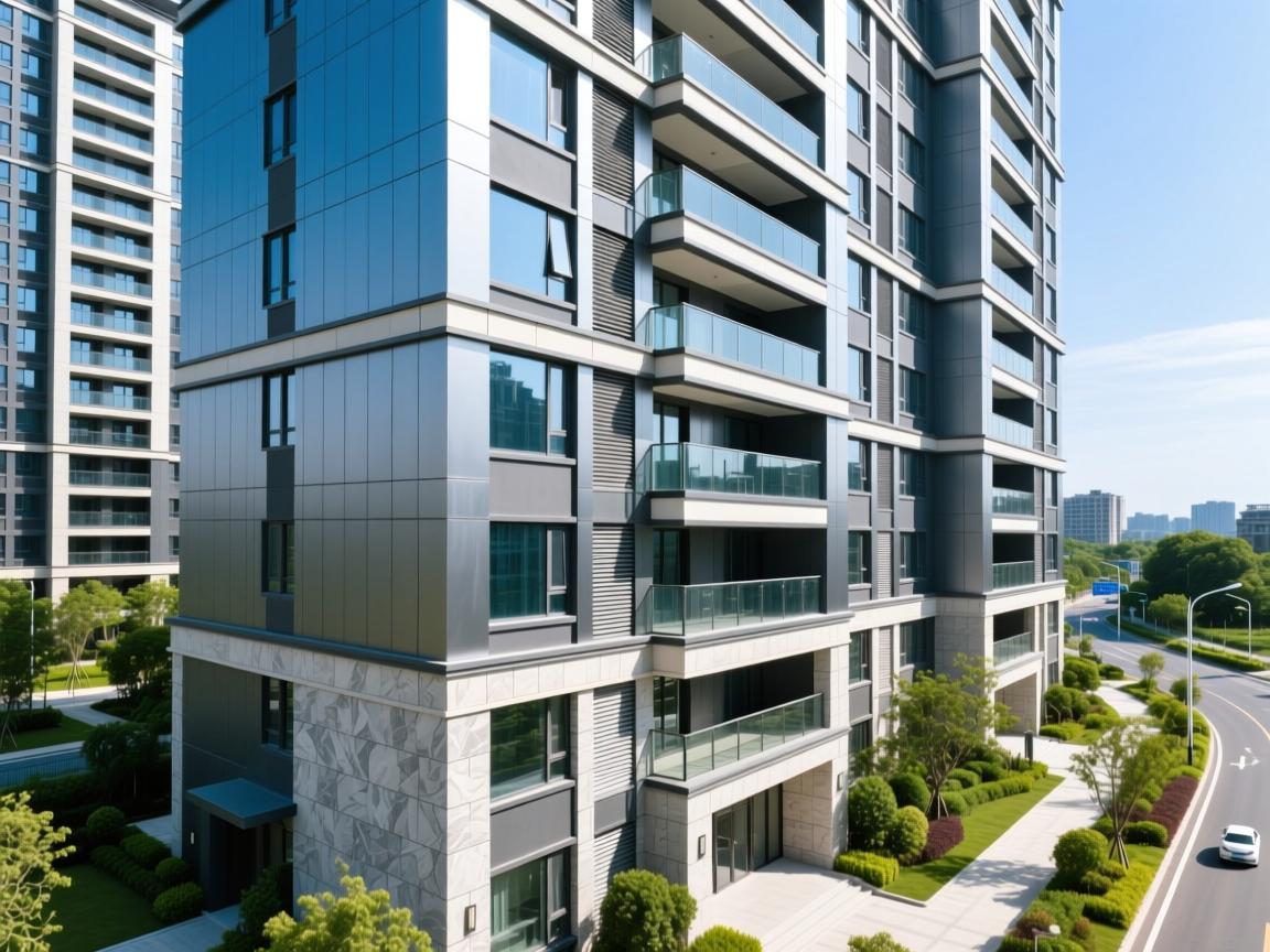 GRC panels with EPS elements on commercial building exterior