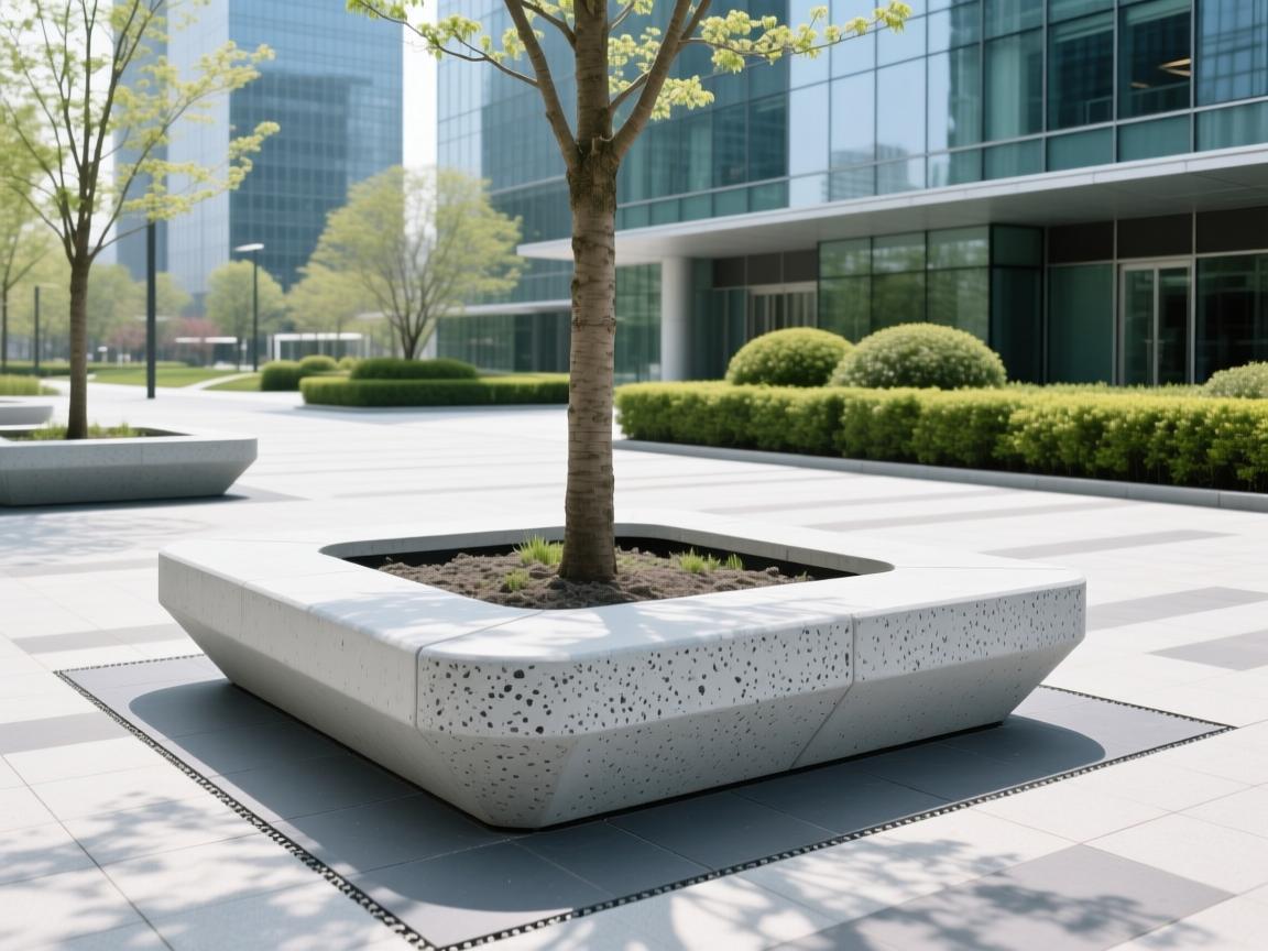 Custom GRC garden seating system with stone-like texture details