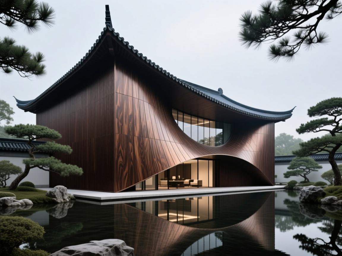 Construction site detailing woodgrain aluminum panel installation on structural columns