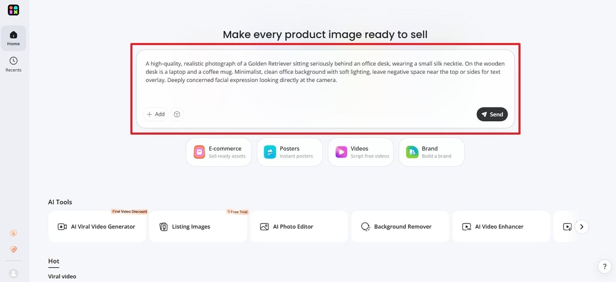 enter prompt in designkit ai image generator