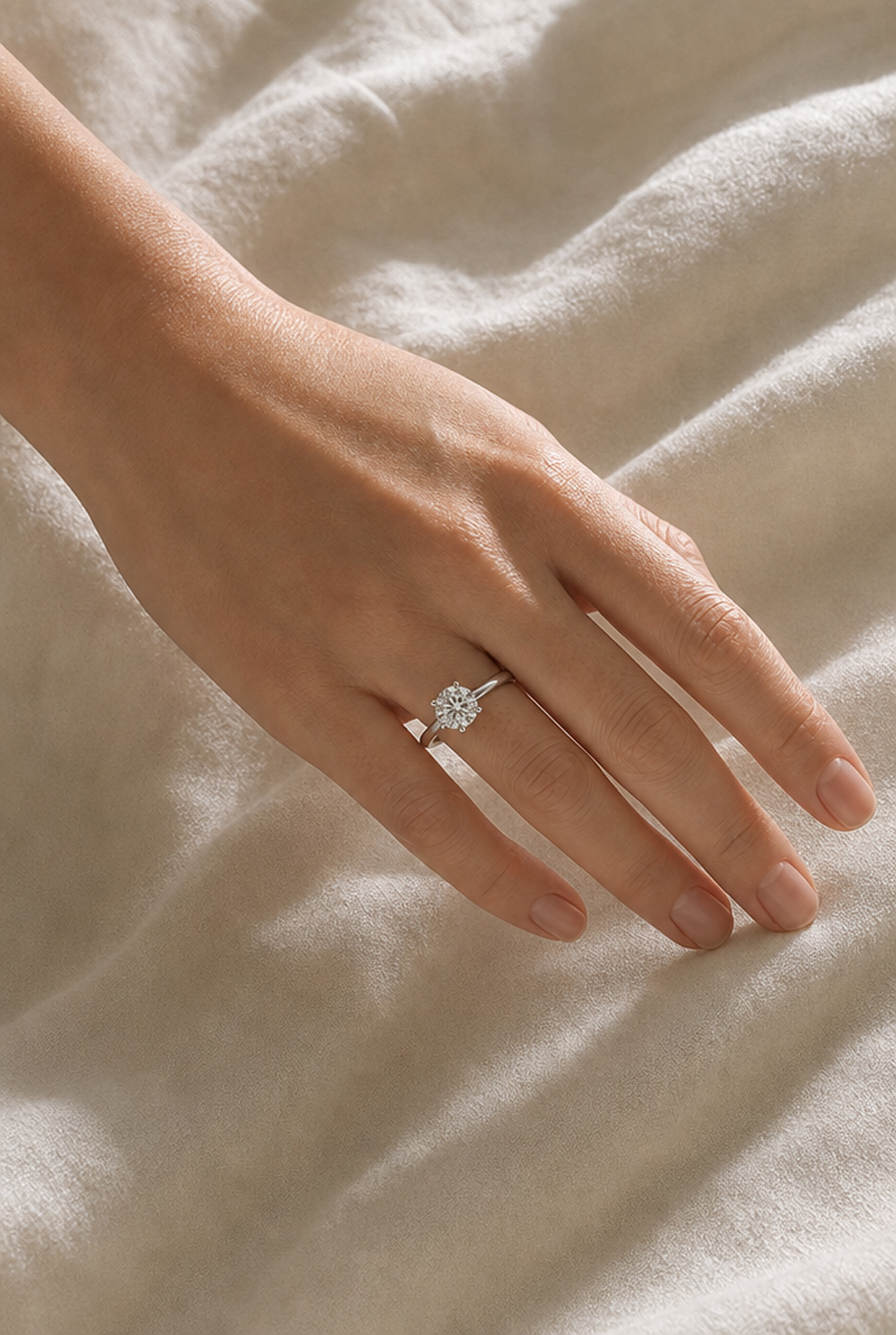 Solitaire diamond ring virtually placed on the hand
