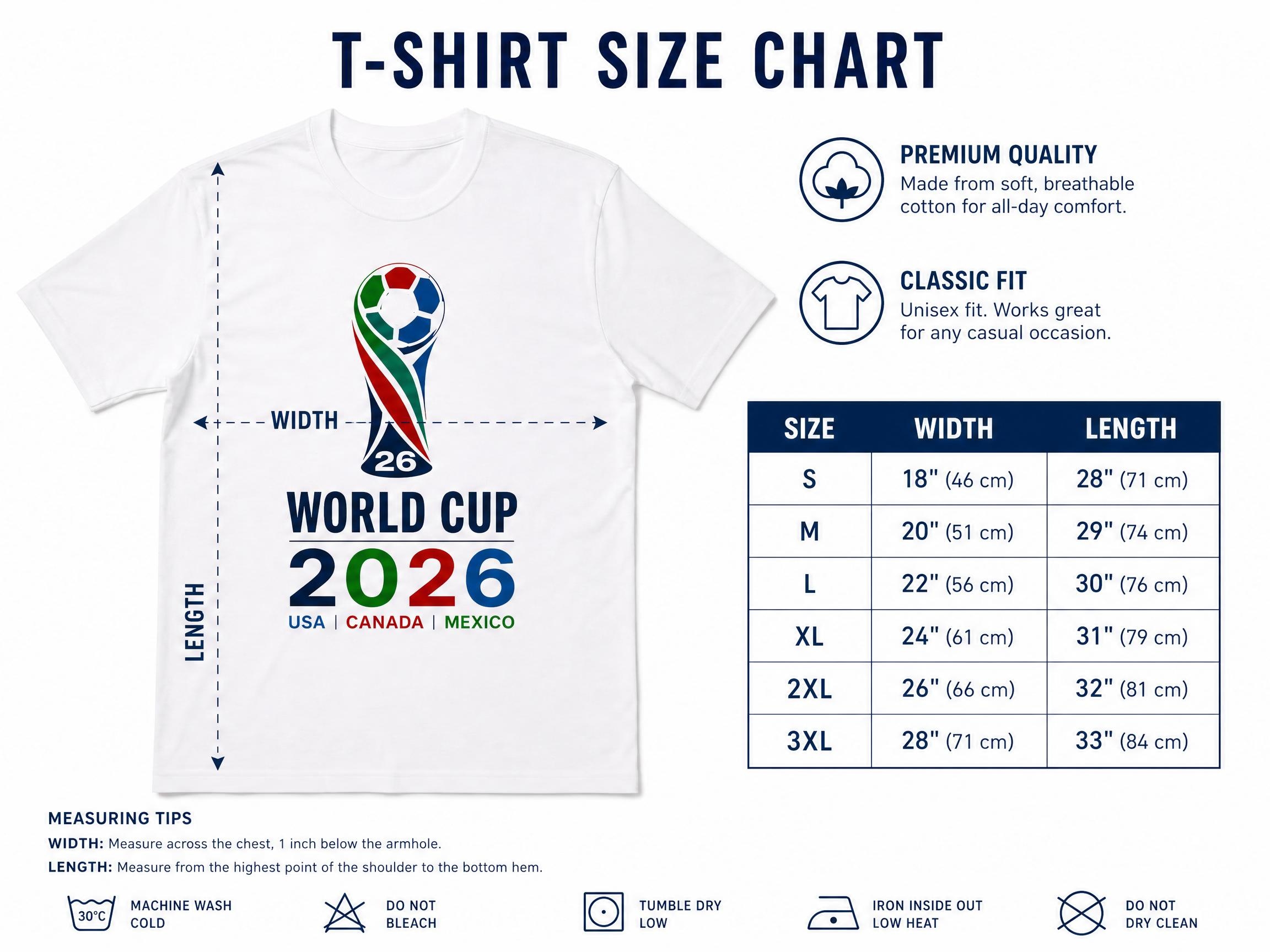World Cup 2026 t-shirt Size Guide