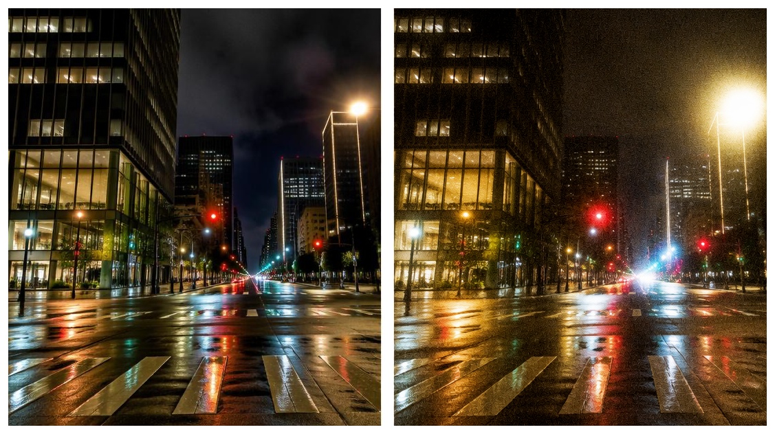 Comparison photos of night photography