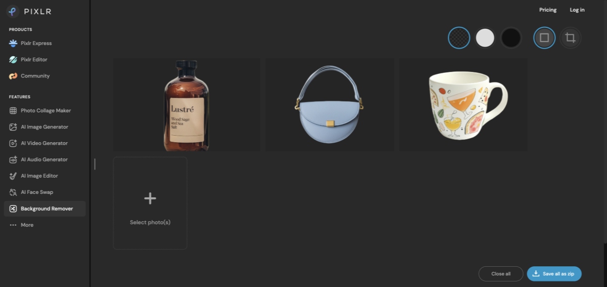 Pixlr removes background in batch
