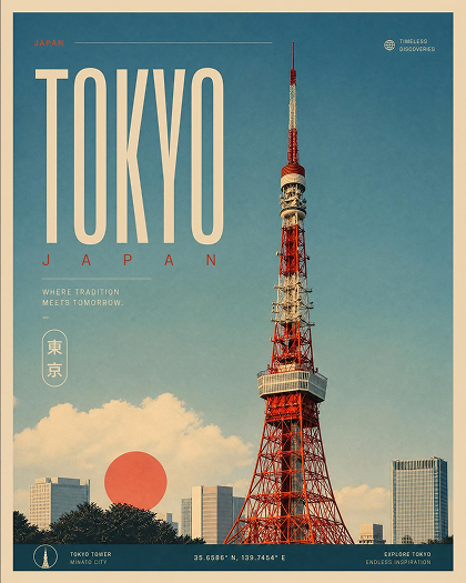 tokyo tower travel poster