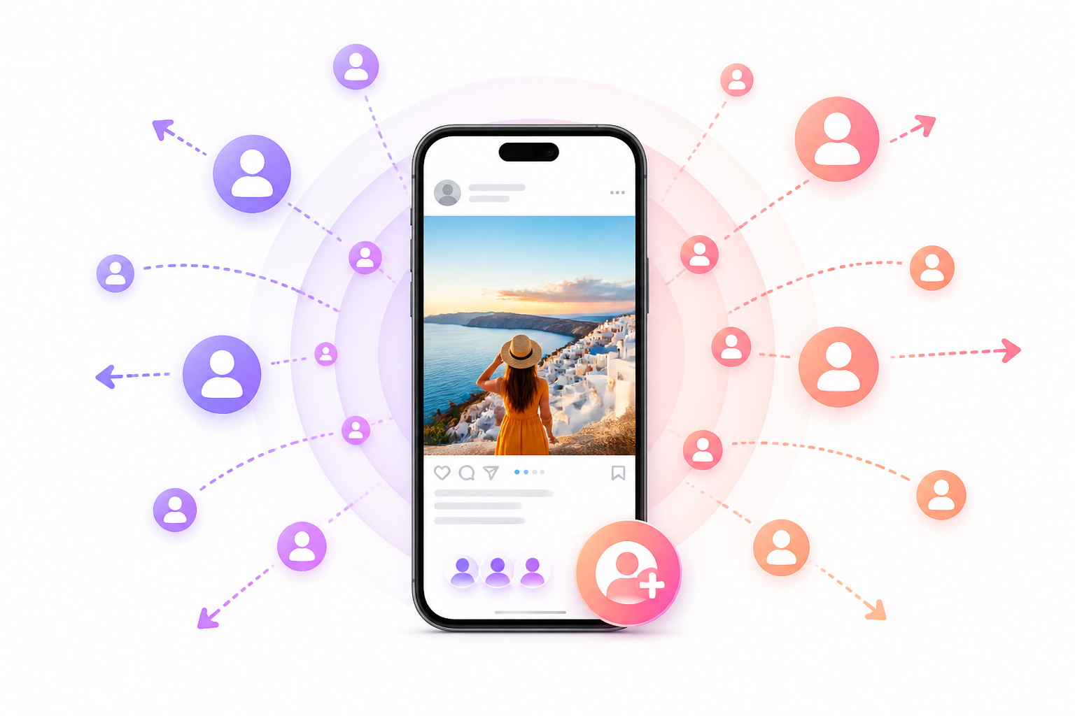 Instagram post reaching new audiences through discovery, with follower growth cues.