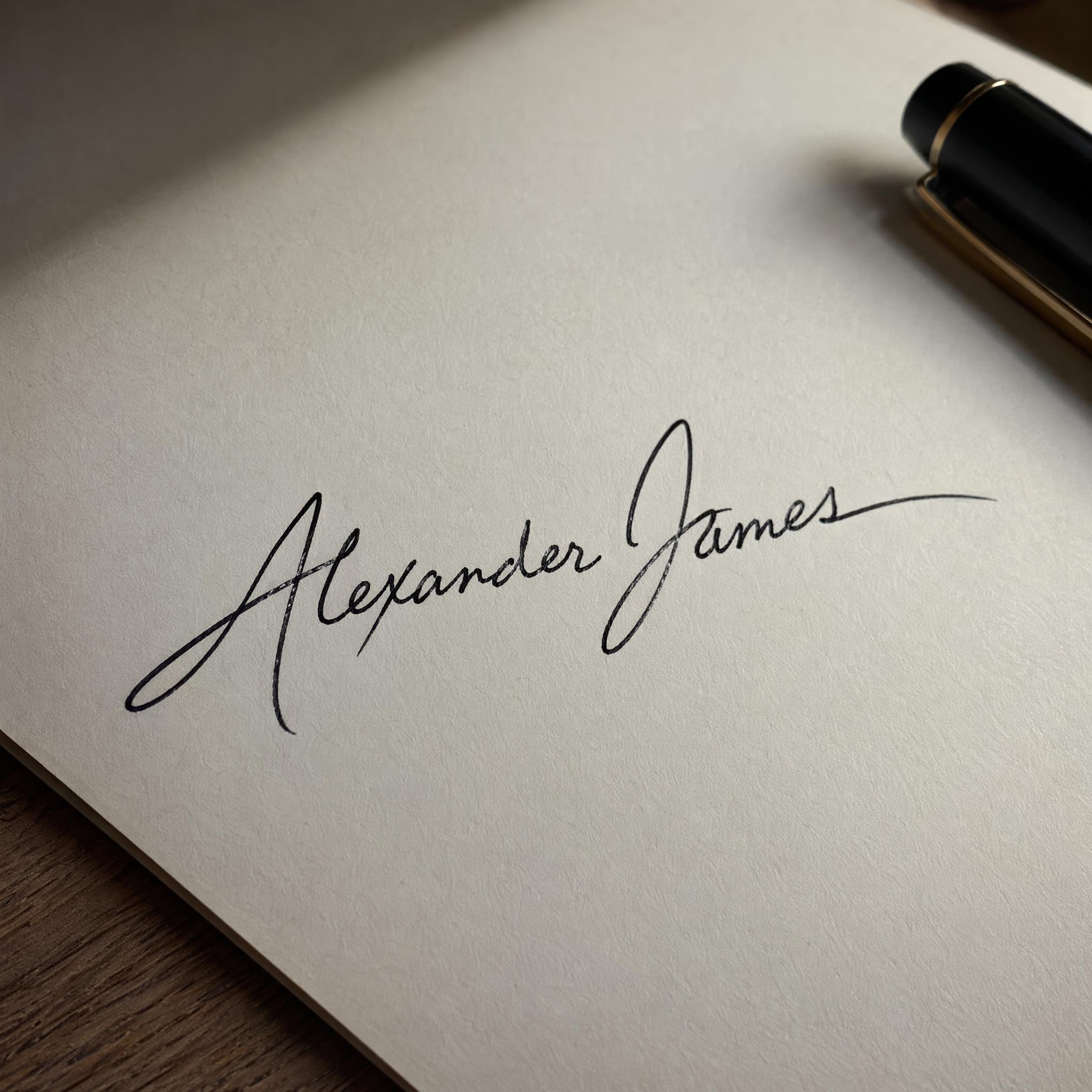 a writing signature on a book