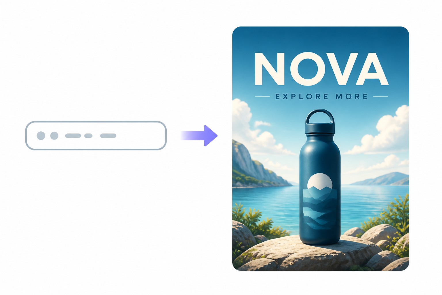Text prompt turning into an AI-generated poster with clear readable lettering inside the image.