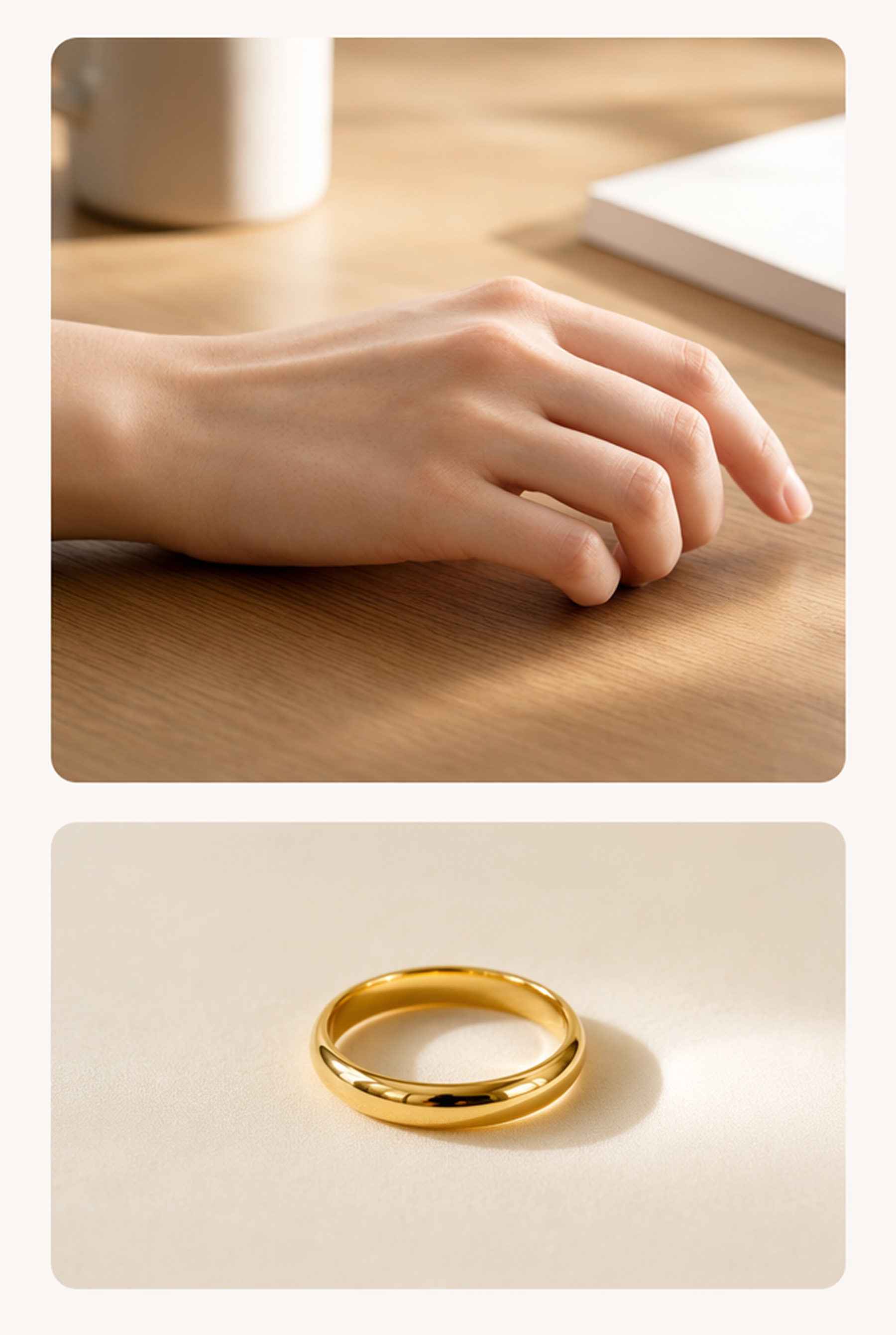 Hand photo with a plain gold wedding band reference