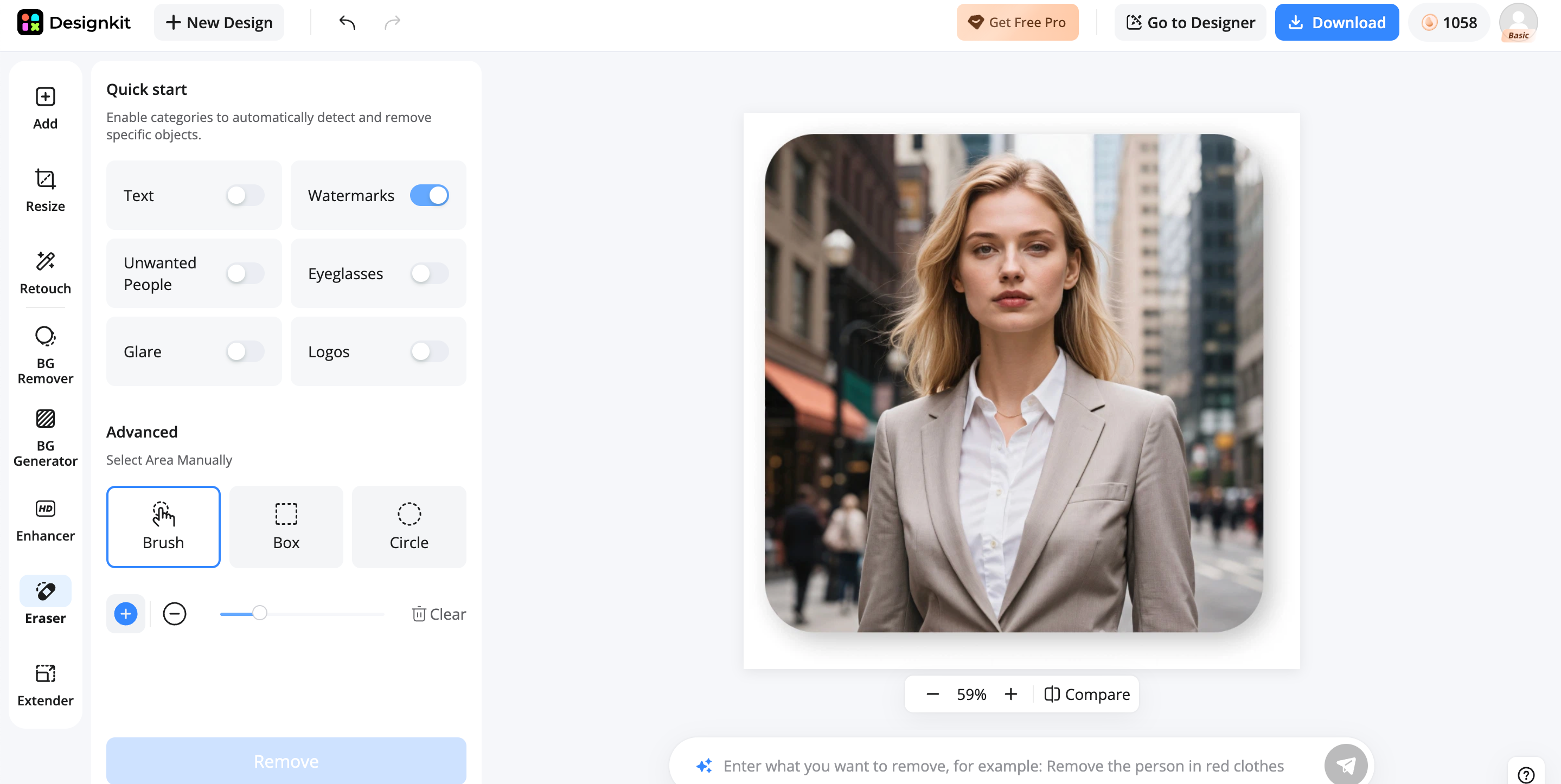 How to remove a watermark with Designkit Review and export the result