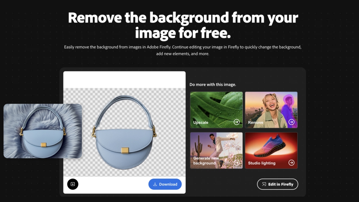 Adobe Firefly removes background for bag