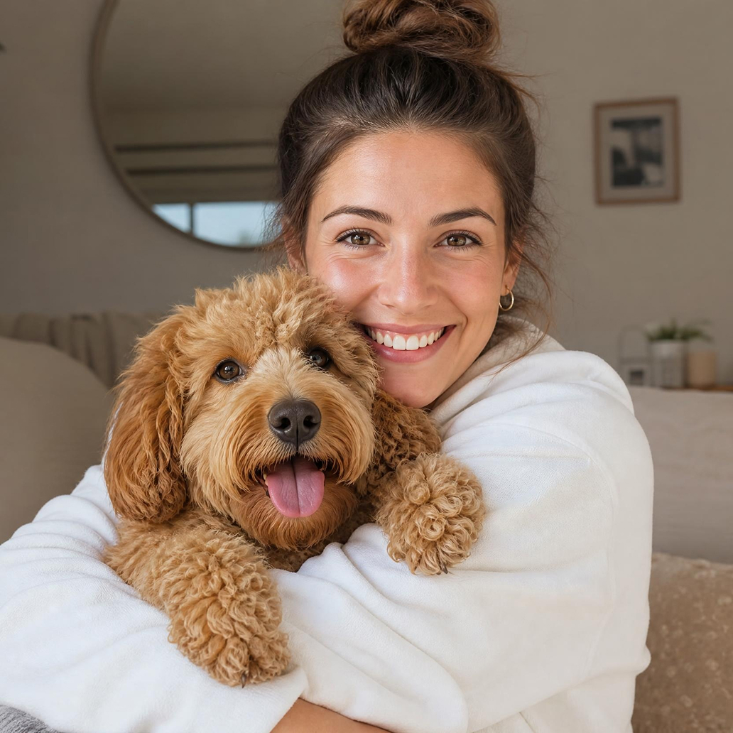 Photo of A lady hugging a dog