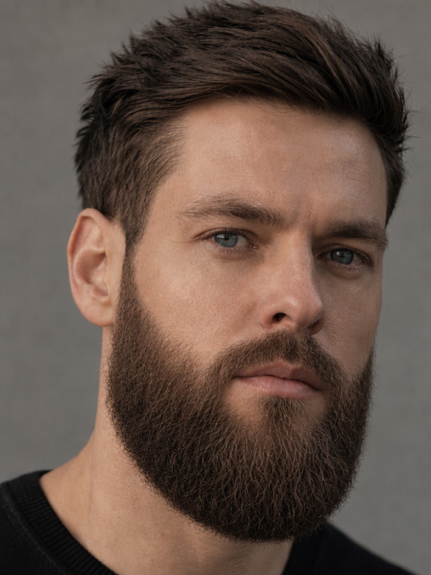Portrait with a full beard added using the AI beard filter.