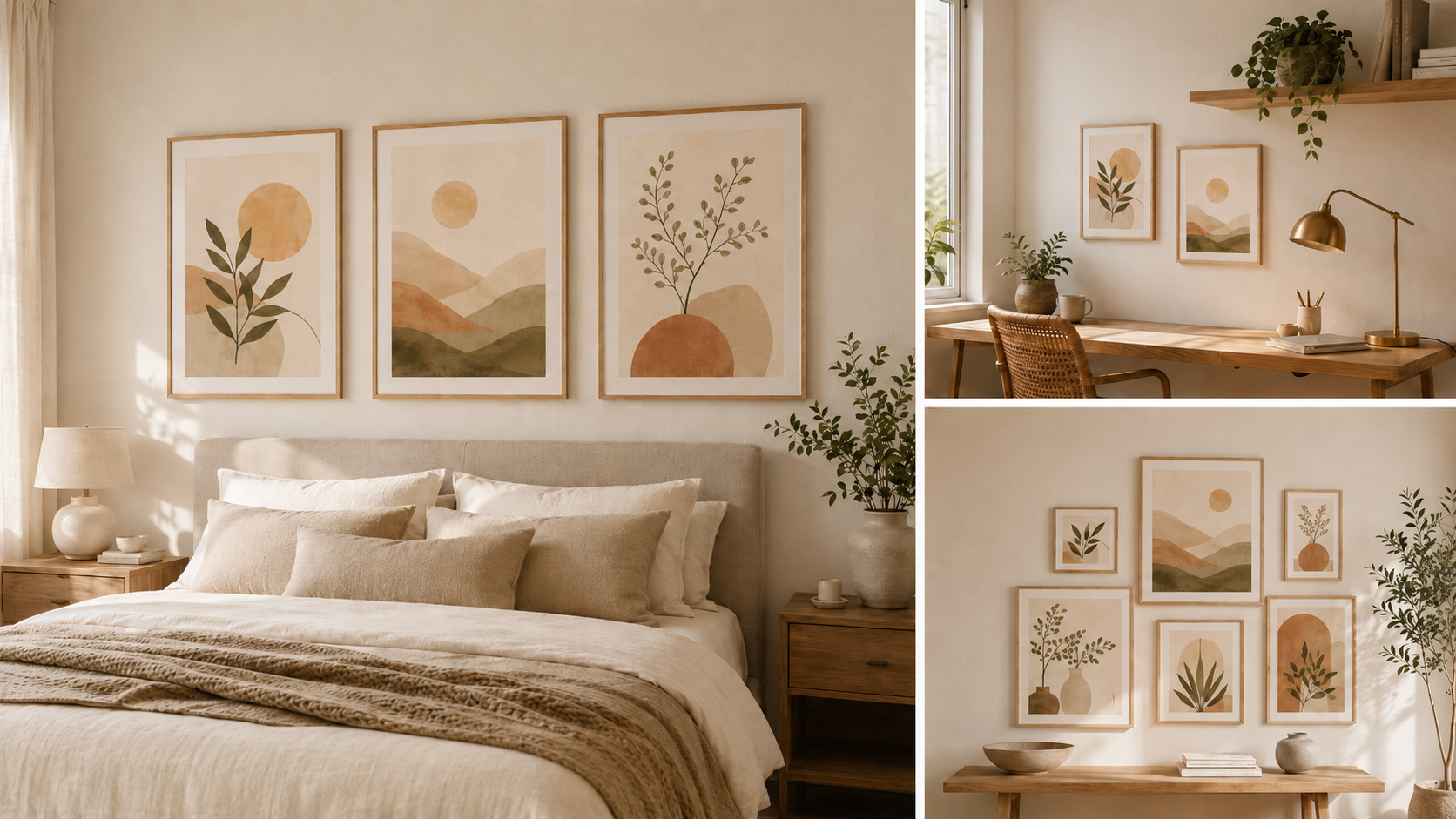 Same aesthetic poster set used above a bed, in a desk corner, and on a gallery wall Same aesthetic poster set used above a bed, in a desk corner, and on a gallery wall