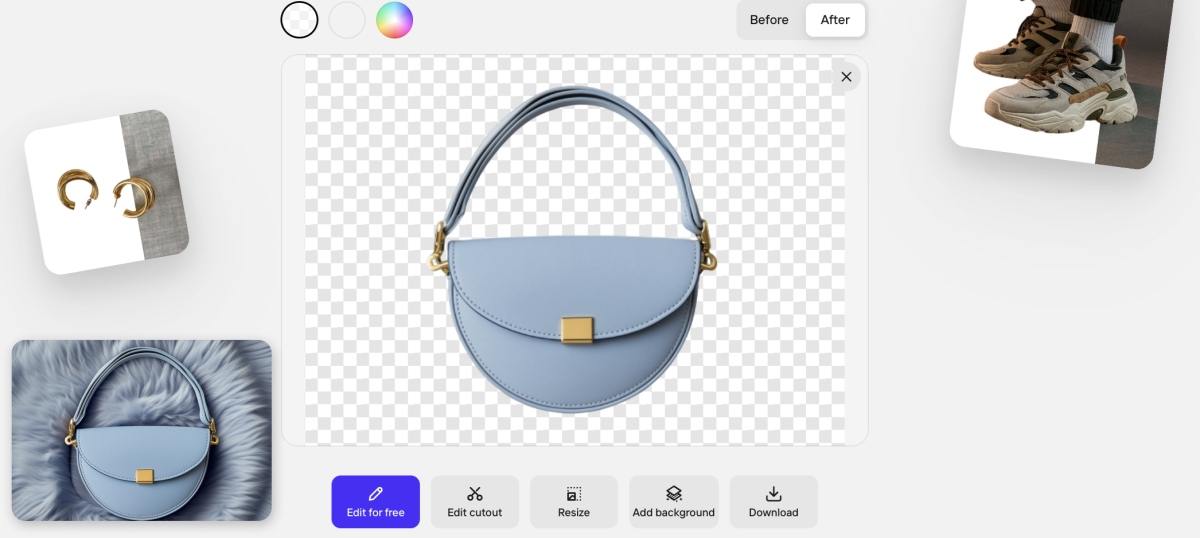 Photoroom removes background for bag