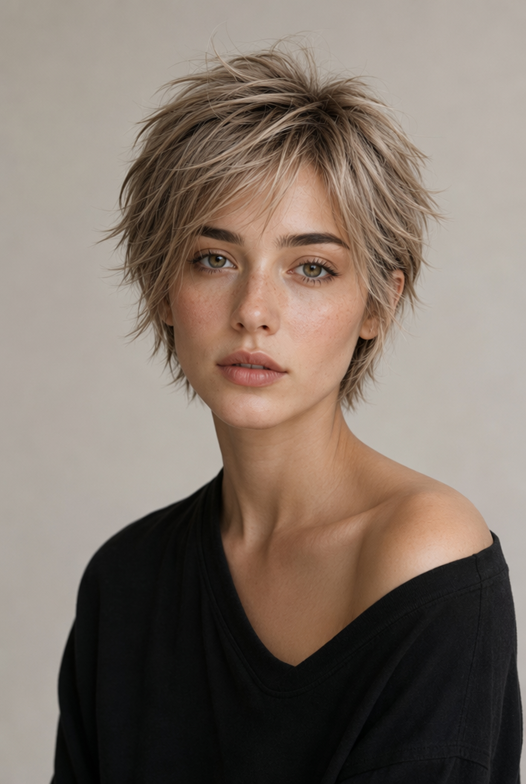 AI textured pixie cut preview on the original portrait