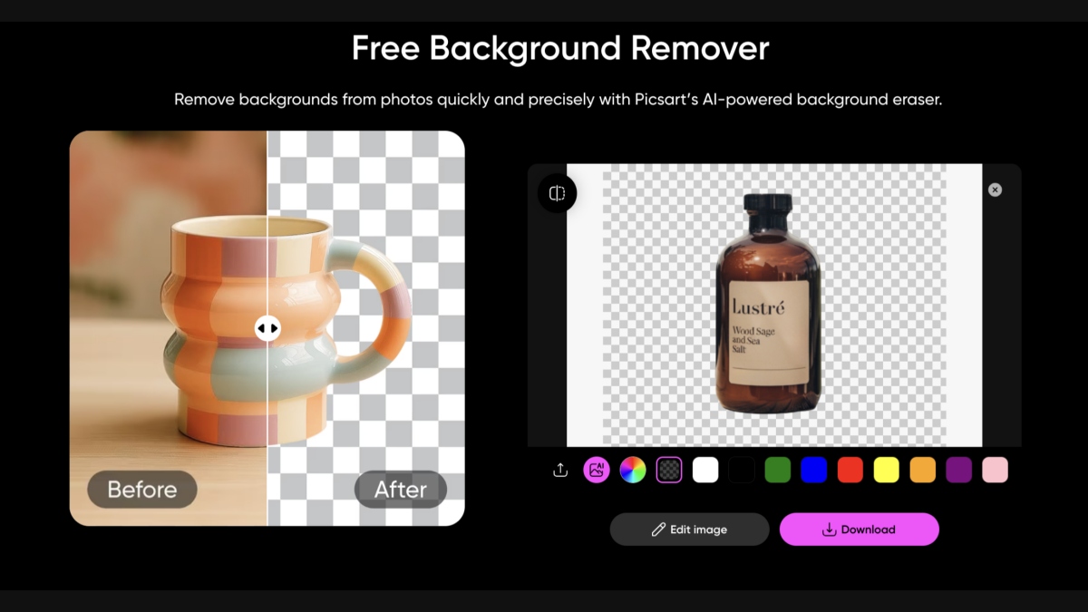 Picsart removes background for Aroma bottle