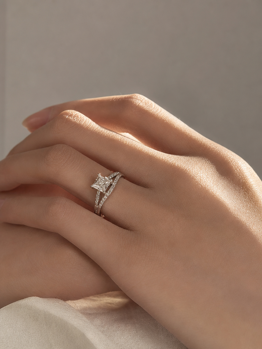 Virtual engagement ring try-on on a handVirtual engagement ring try-on on a hand