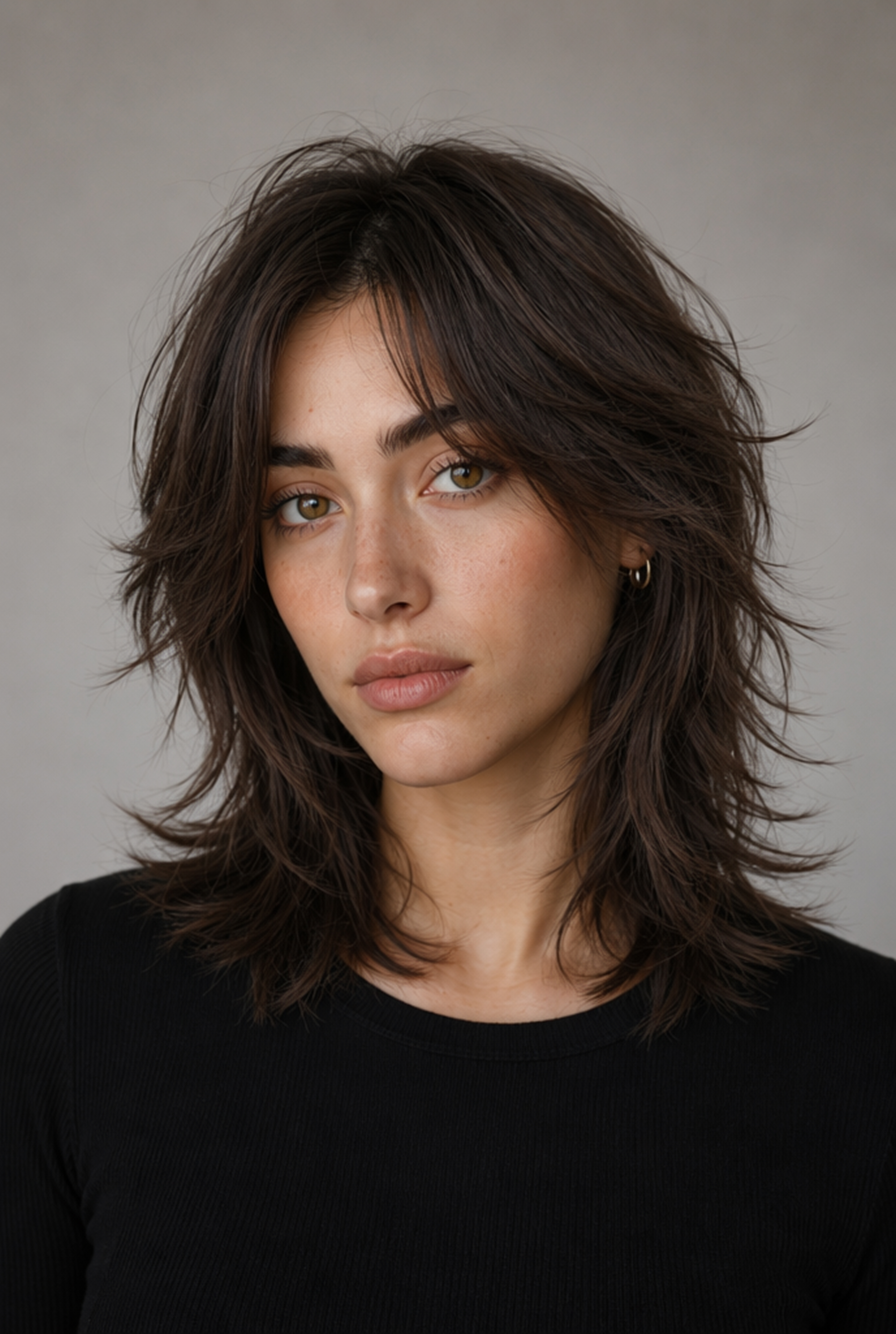 AI layered shag hairstyle preview on the original portrait