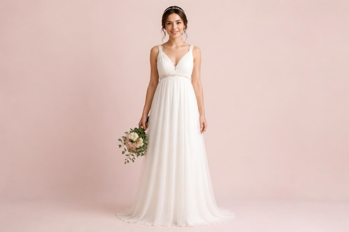 bride in an empire waist wedding dress