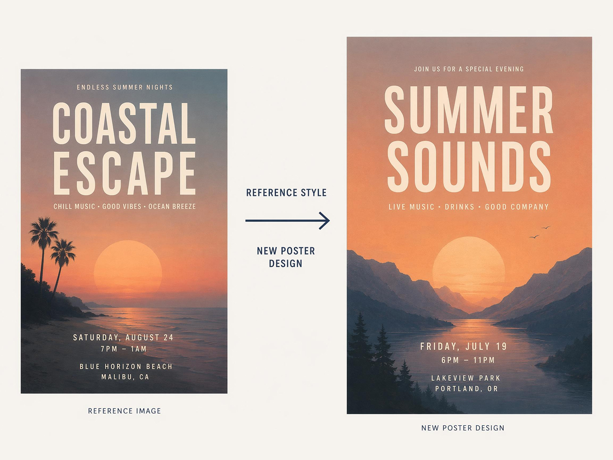 AI Applies Reference Style to New Poster Designs