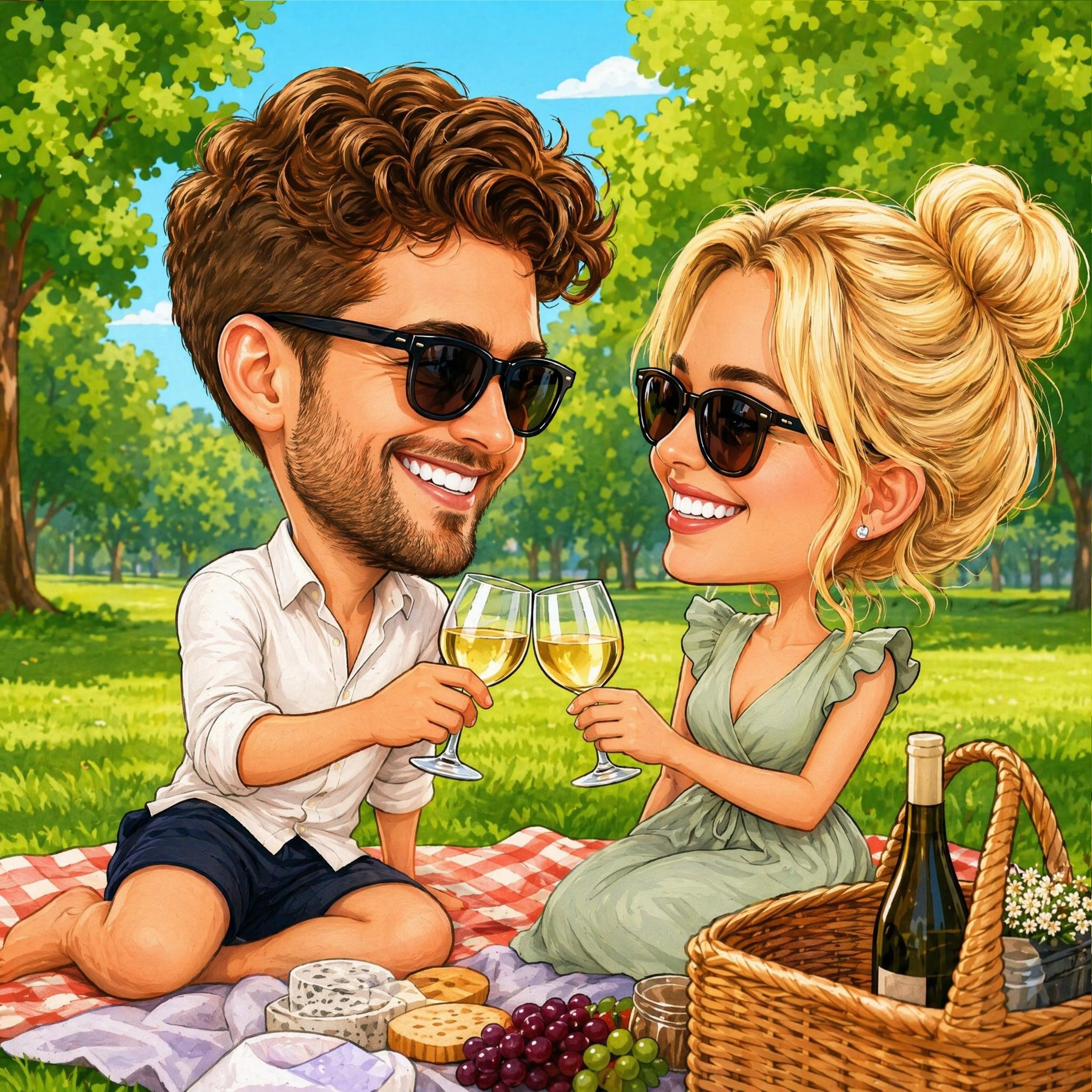 Turn the couple photo into a caricature art