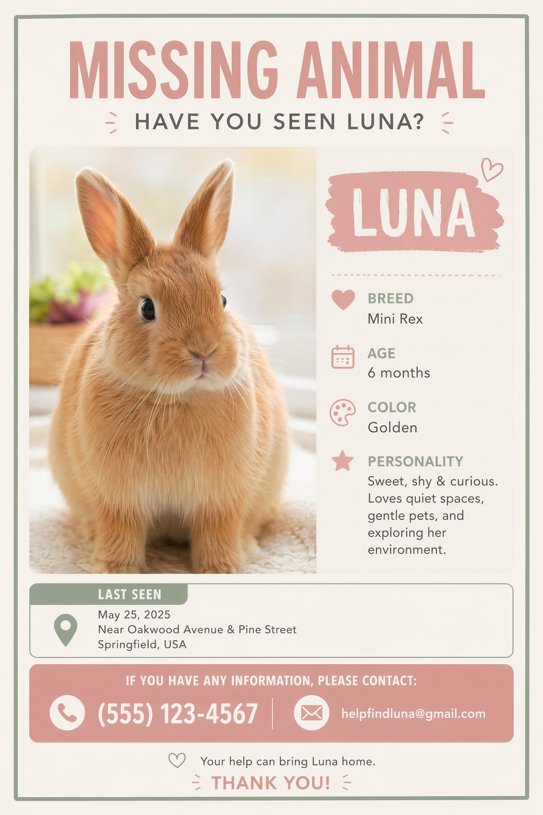 AI Generated Missing Pet poster 