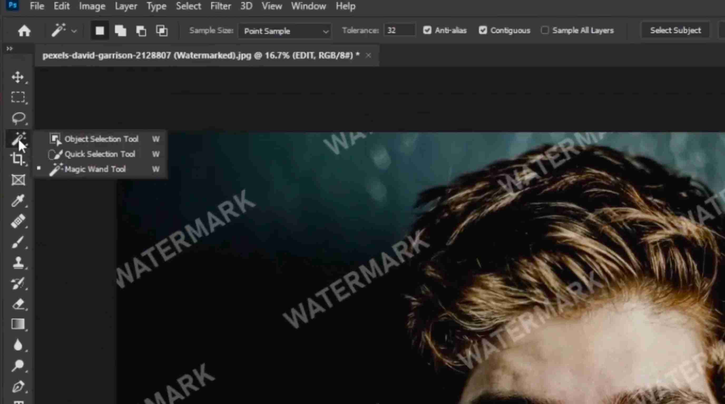 How to remove watermarks from photo in Photoshop Select the watermark