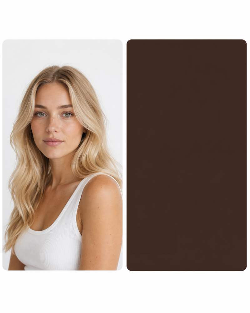 Portrait photo with a dark espresso brown color swatch