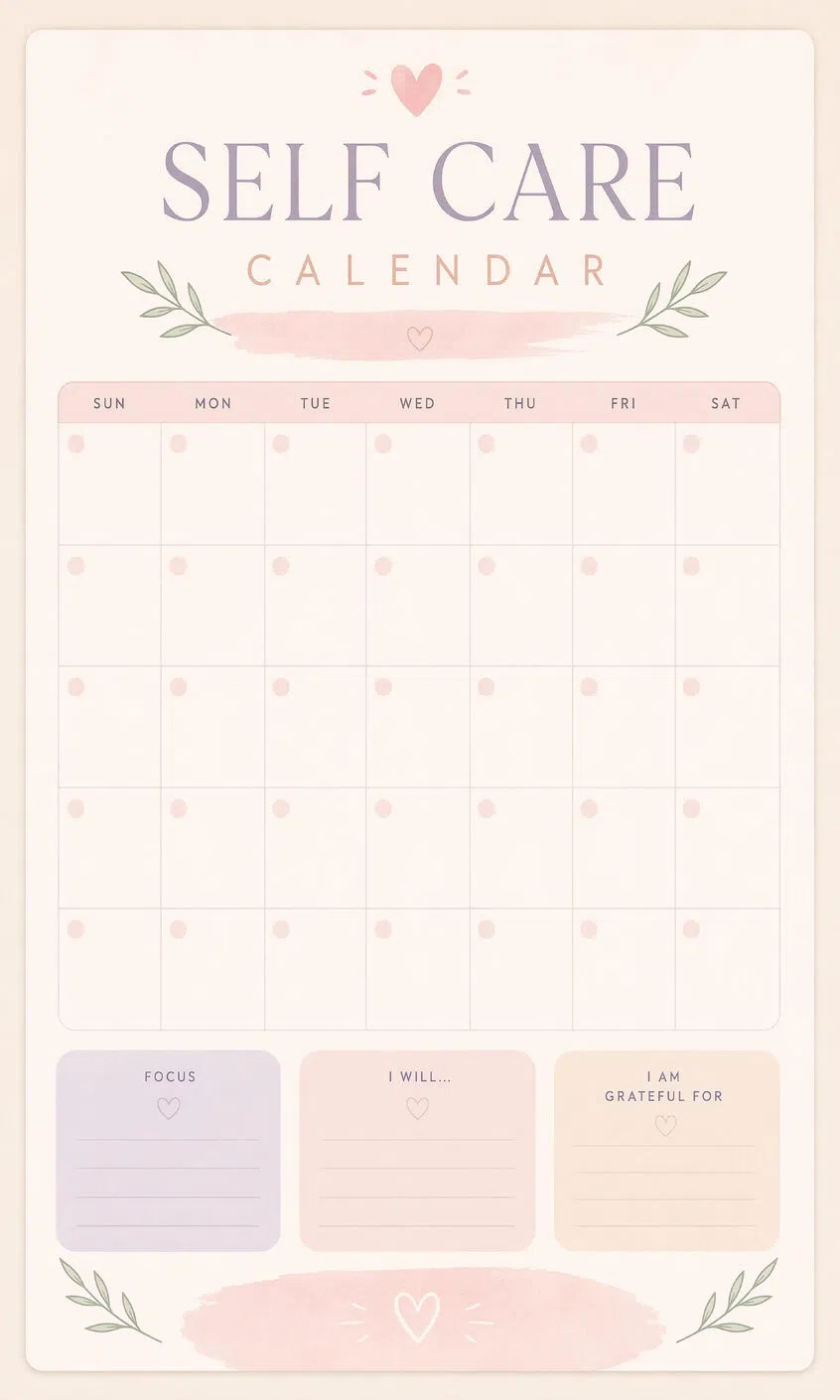 Pastel Self Care Calendar