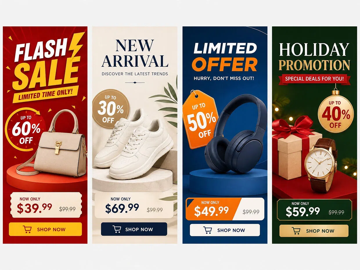 AI-generated promotional posters for e-commerce sales and seasonal campaigns