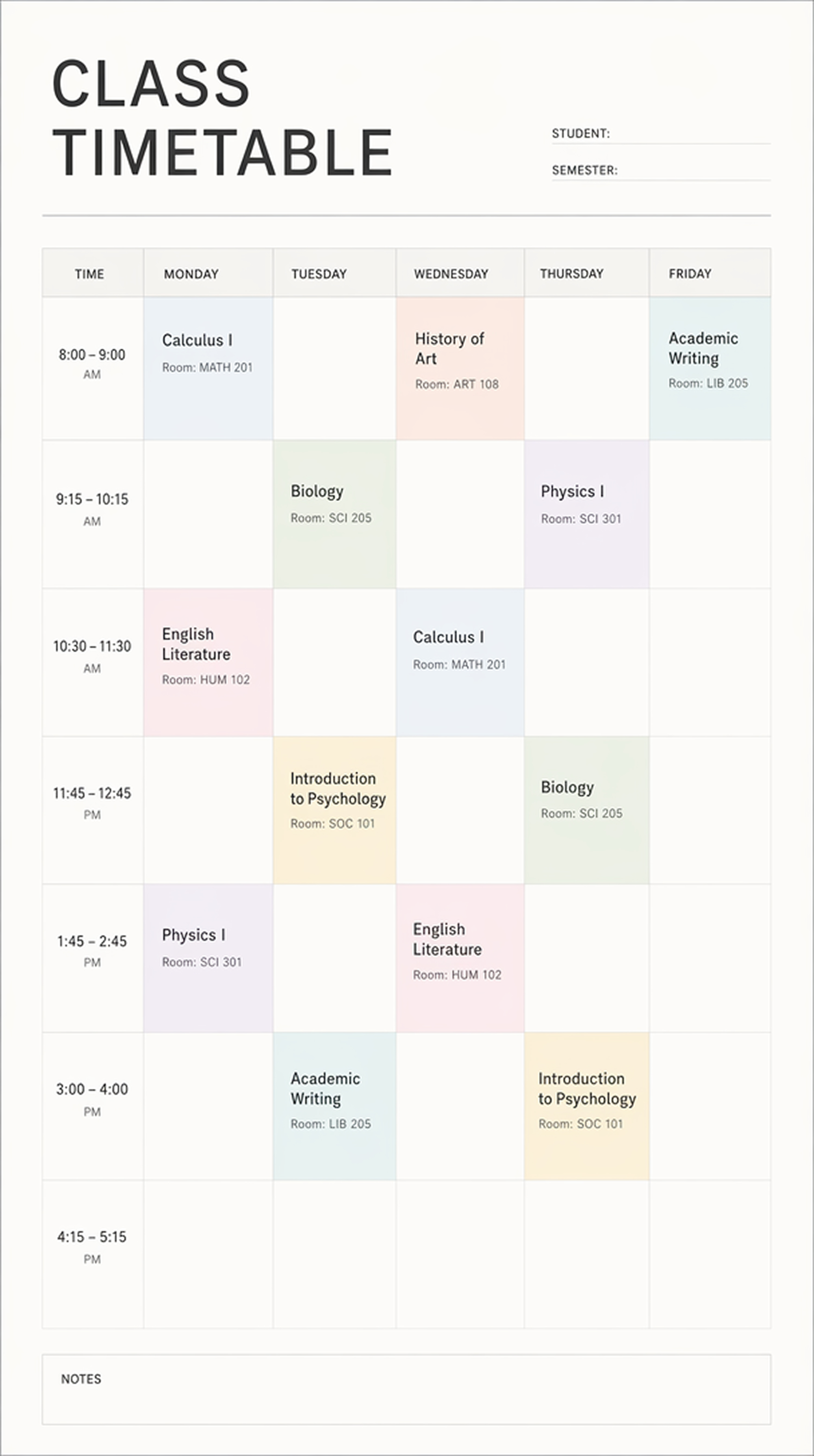 Class Timetable