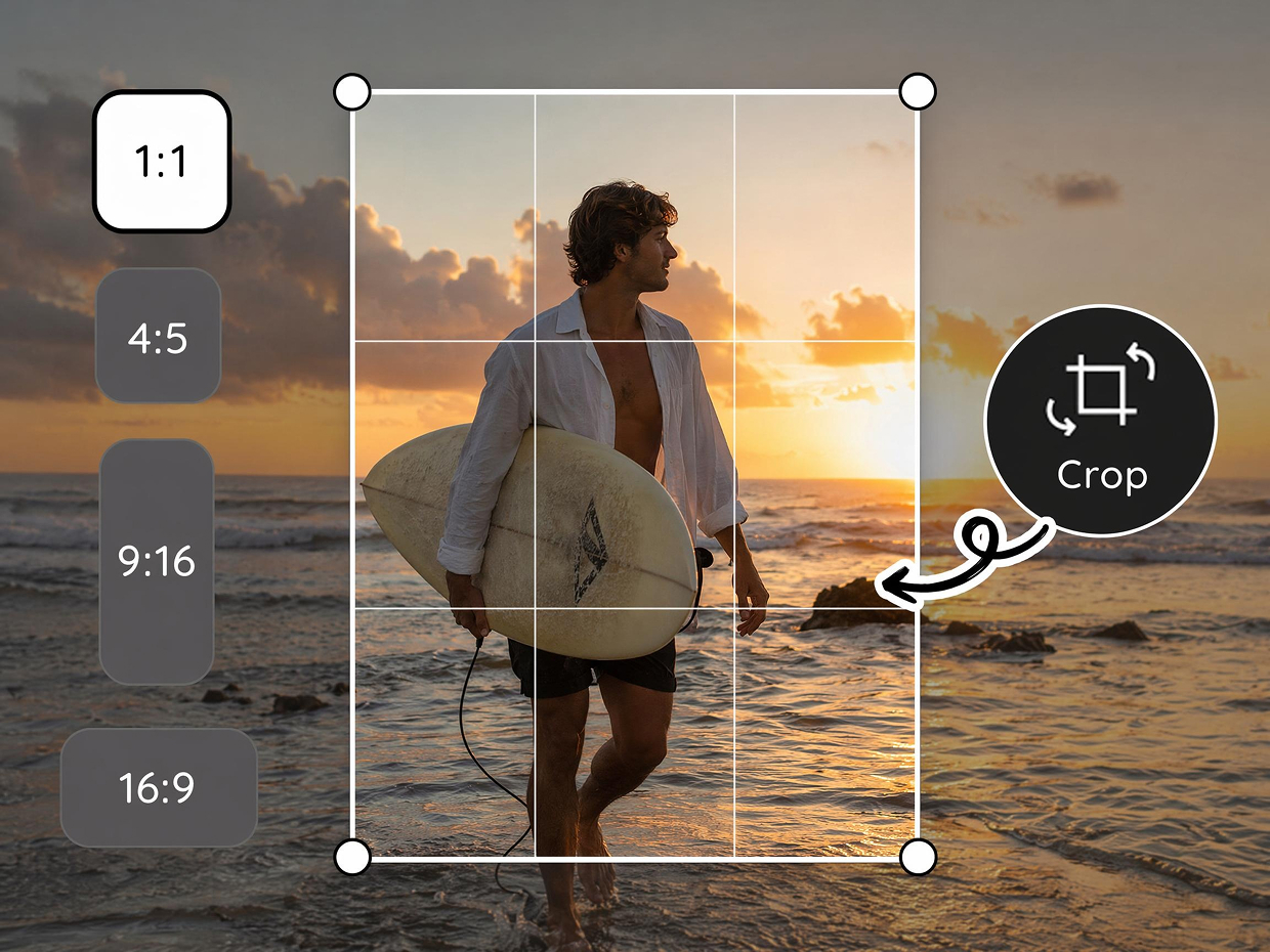 One-Click Presets for 1:1, 4:5, 9:16, and 16:9