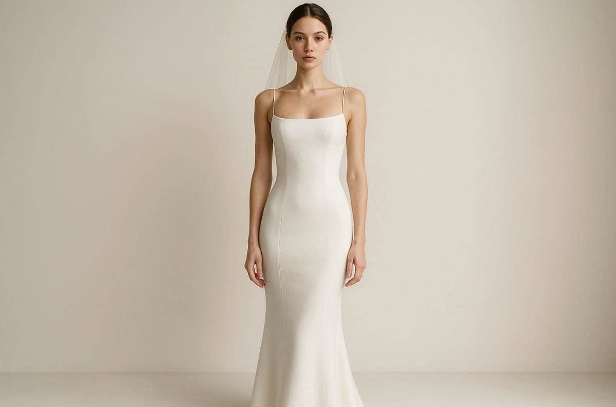 bride in a sleek sheath column wedding dress bride in a sleek sheath column wedding dress