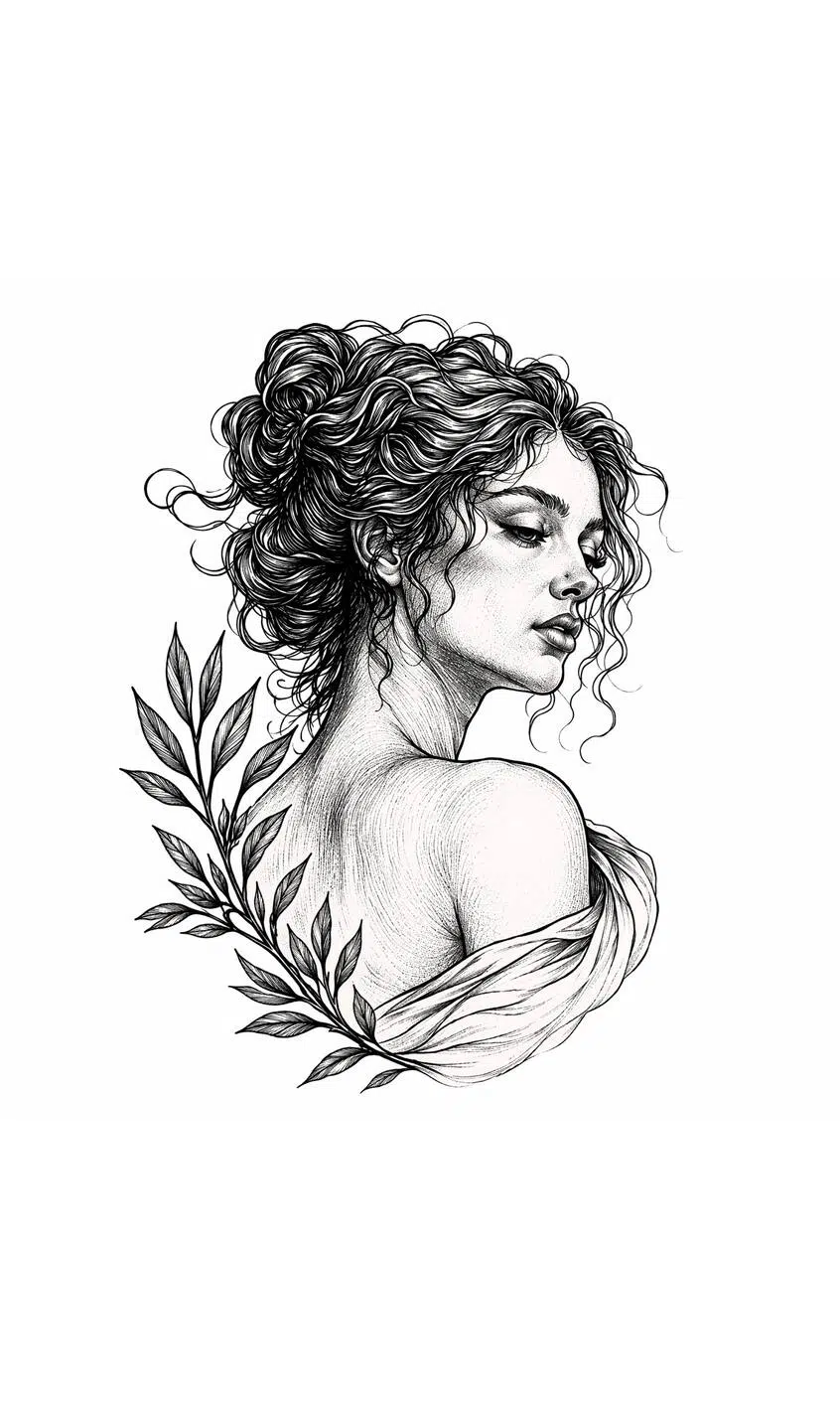 Female Portrait Fine Line Tattoo