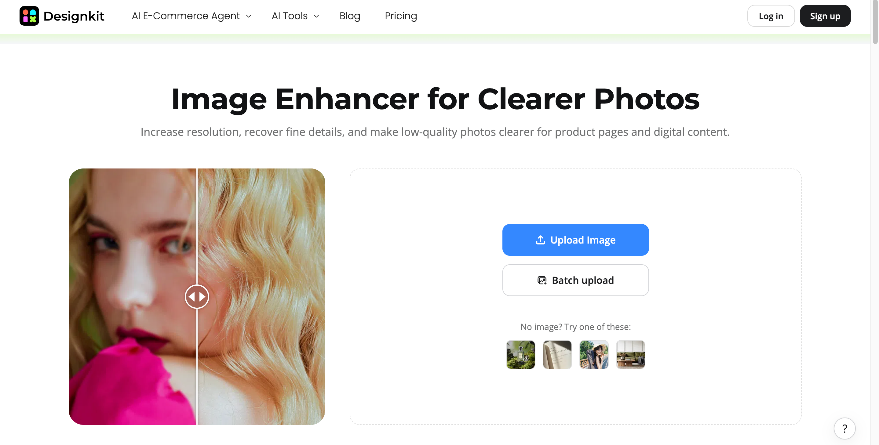 Improve pixelated photos faster with Designkit Designkit image enhancer