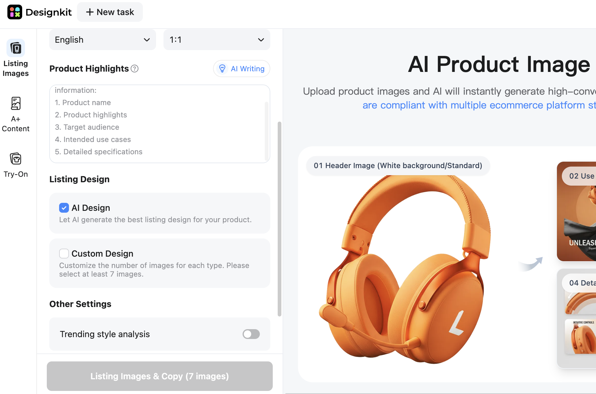Product Image Selection Settings