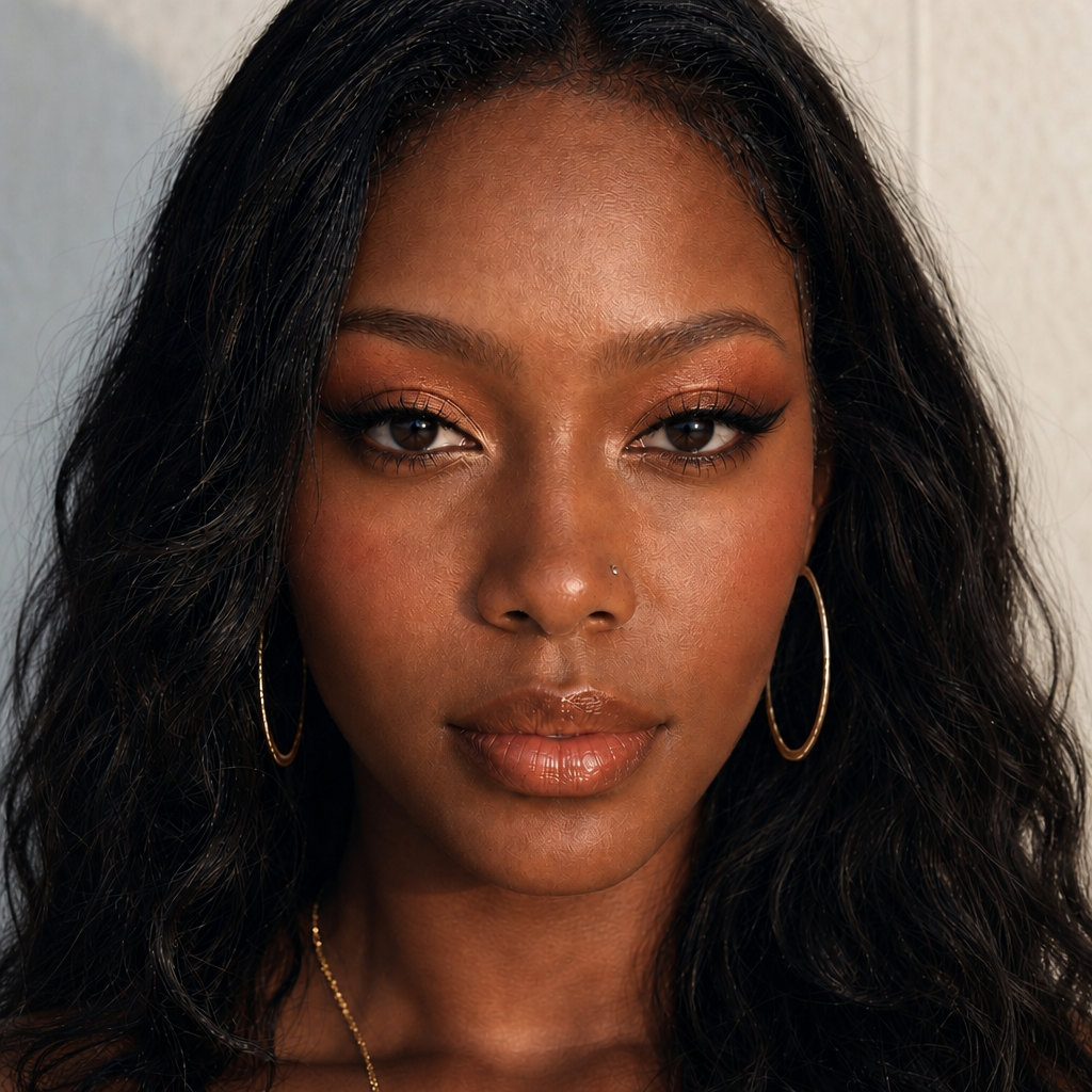 Adult woman with warm bronze makeup