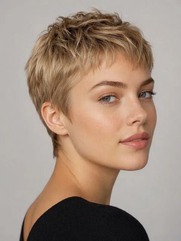 AI short hairstyle preview on a portrait