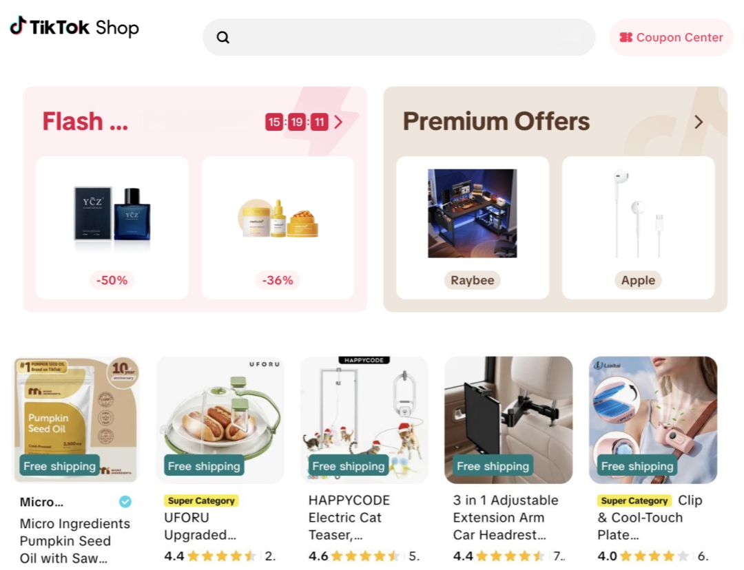 TikTok Shop homepage