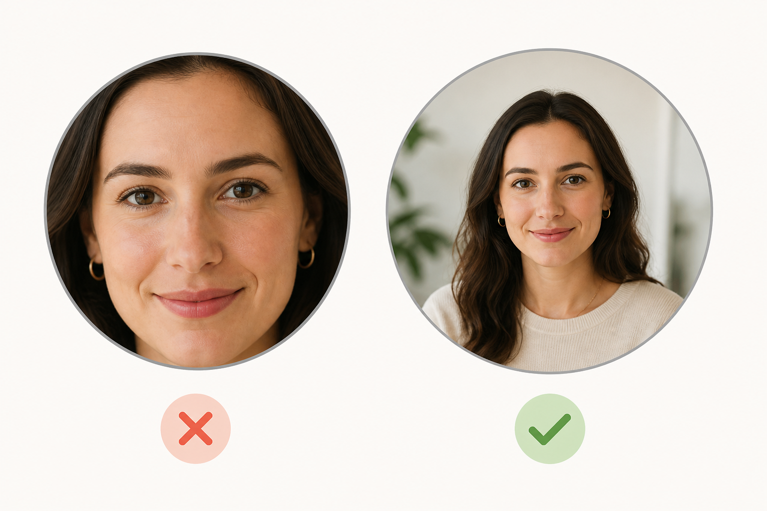  Side-by-side circular crops showing a tightly cropped subject versus one with comfortable breathing room.