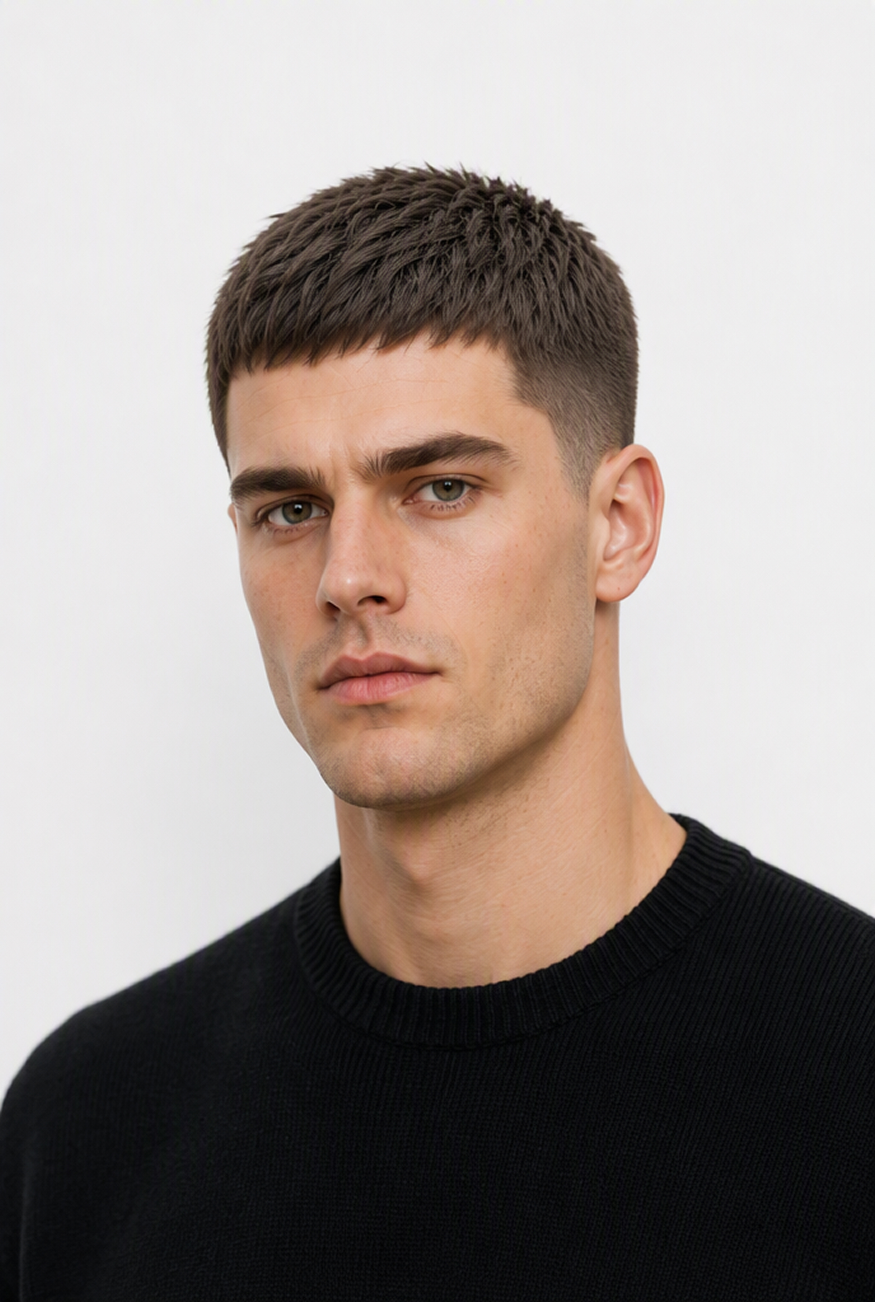 Man with a longer textured buzz cut
