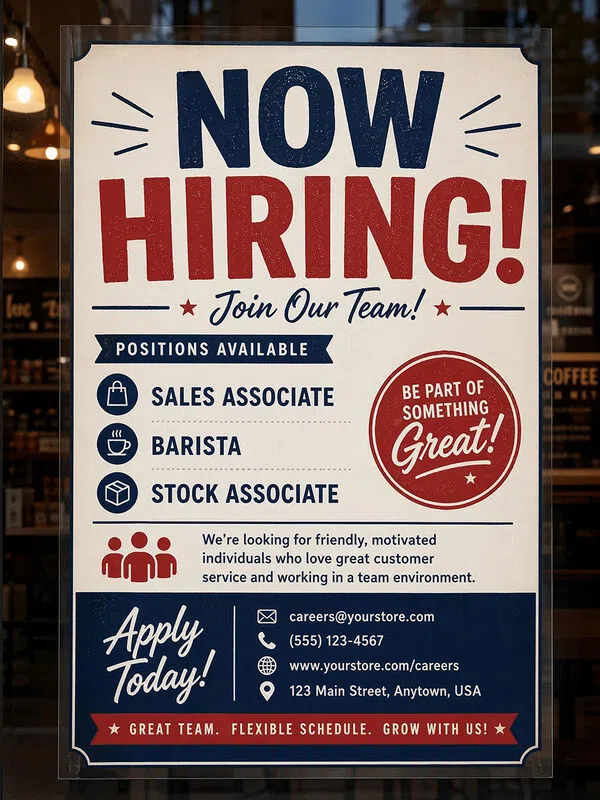 AI Generated Now Hiring Sign