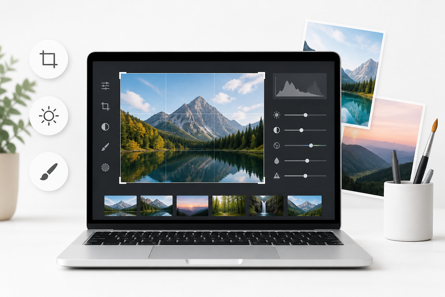 Laptop showing a photo editing workspace with crop and adjustment tools for free Mac photo editors. Laptop showing a photo editing workspace with crop and adjustment tools for free Mac photo editors.