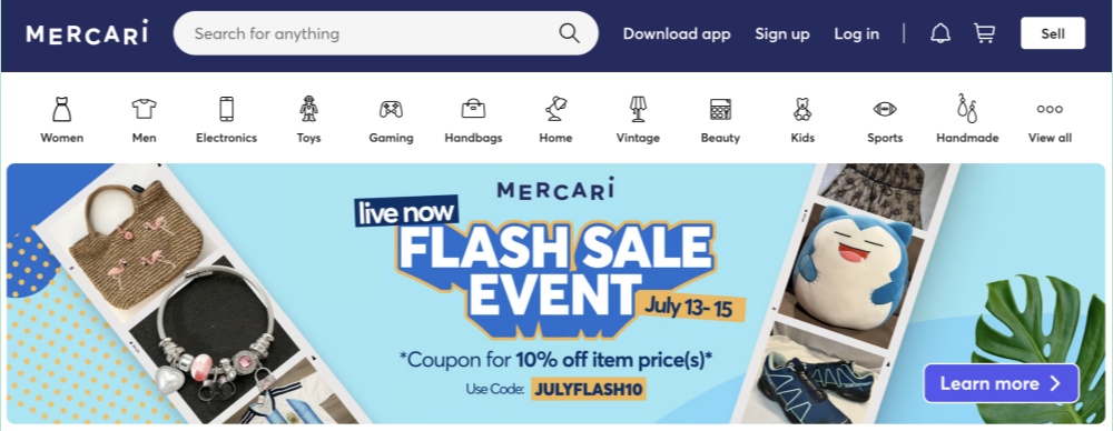 Mercari homepage