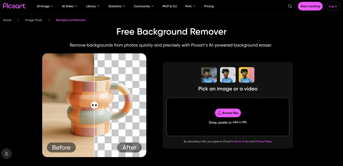 Picsart background remover