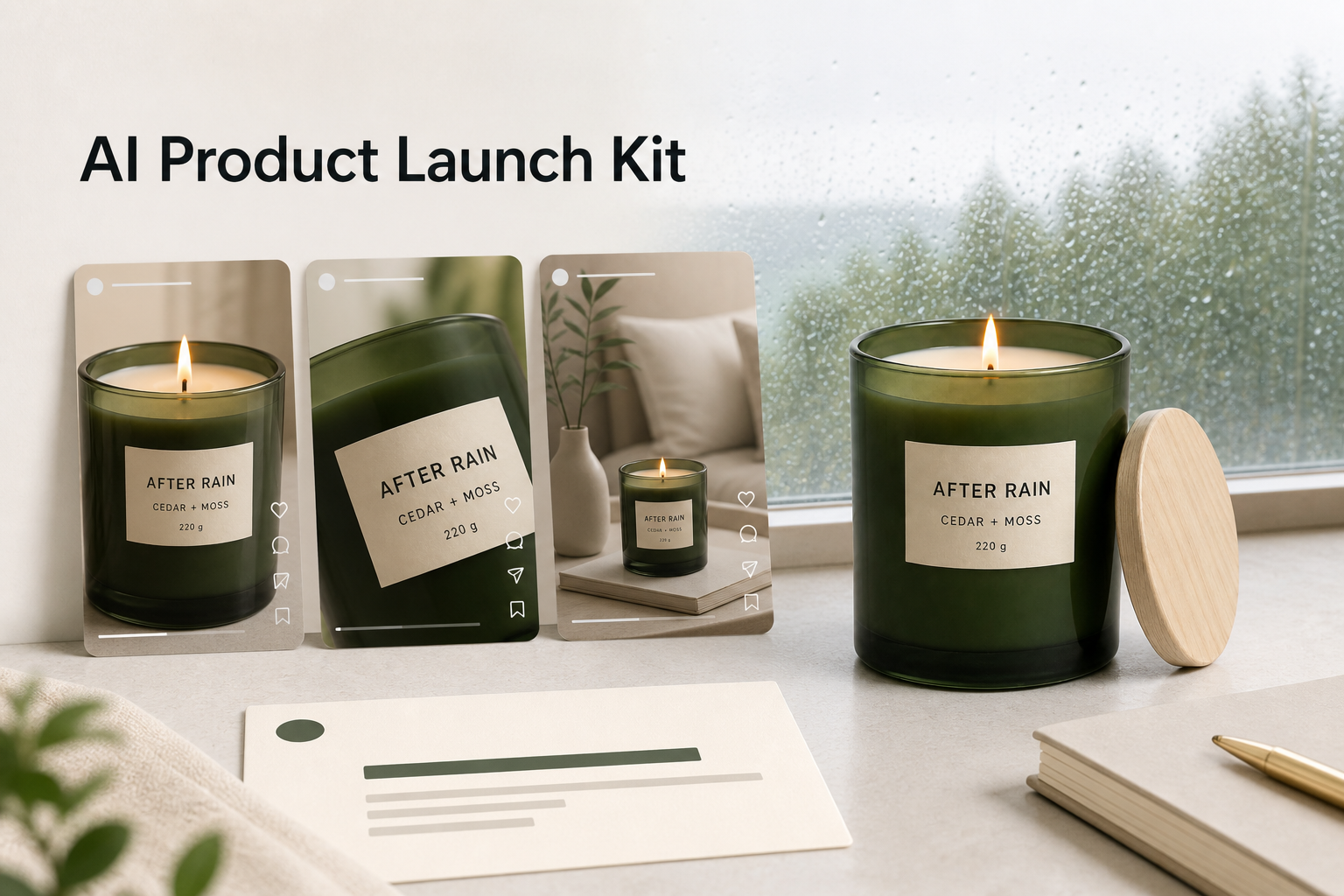 Hero candle photo with the title An AI Product Launch Kit.